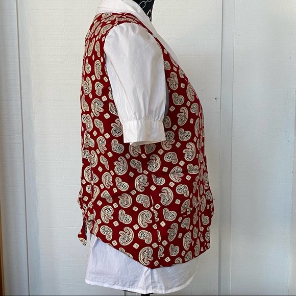 TRUE VINTAGE Talbots M Deep Red Paisley Button Front Lined Waistcoat Vest - Picture 5 of 11
